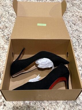 Christian Louboutin Kate 120 Velour Pointed Toe Pump in Black Suede Size 43